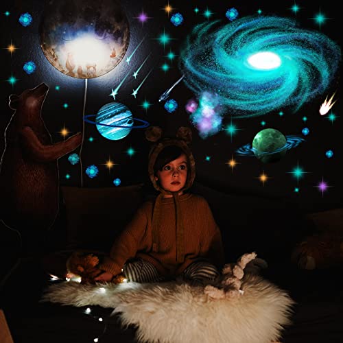 Glow in The Dark Stars Comets and Planets Galaxy Wall Stickers for Ceilings Glow in The Dark Wall Decals Removable Universe Home Decor for Bedroom