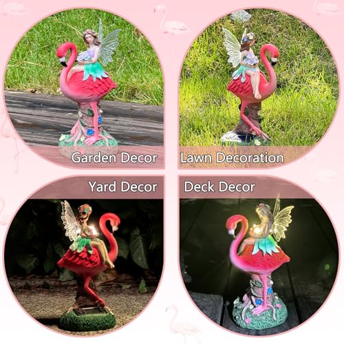 Solar Fairy & Flamingo Garden Decor Statue