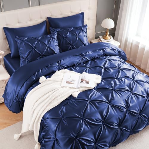 Satin Full Size Comforter Set Navy Blue