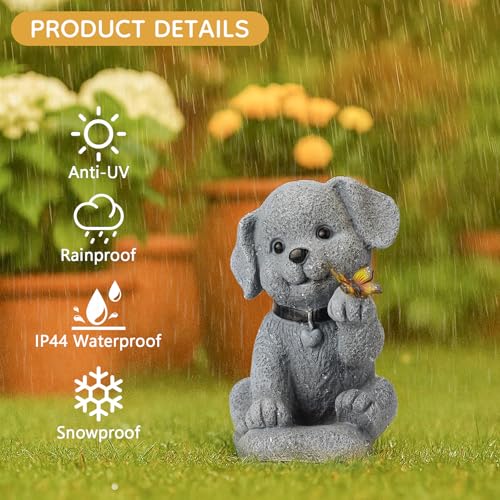 Solar Dog Statue with Butterfly
