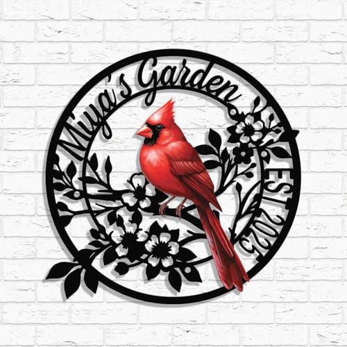 Personalized Name Garden Cardinal Metal Signs with Stake