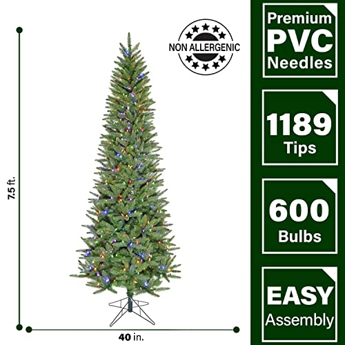 7.5 ft. Winter Falls Slim Christmas Tree with 8 Function Dual Multicolor & Warm White LED Lights