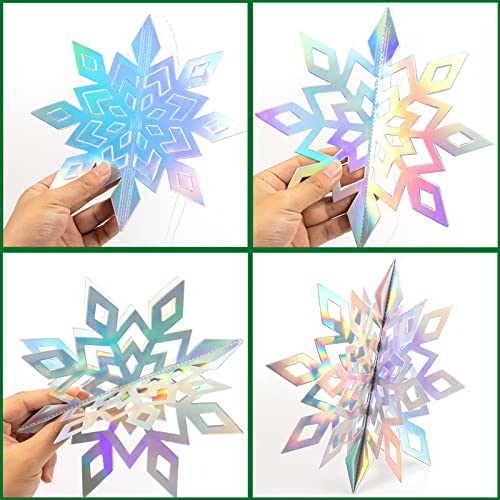 Christmas Hanging Snowflakes Decorations Clearance 30pcs 3D Iridescent Paper Snowflakes Snow Flakes Garland for Winter Wonderland Frozen Christmas Birthday Party Decorations (30 Count)