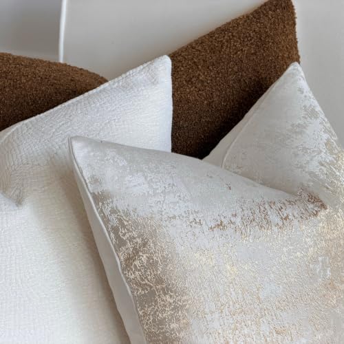 Cream Champagne Metallic Jacquard Pillow Covers 18x18 Pack of 2 Velvet Back Modern Glam Sofa Decor (2 Count)
