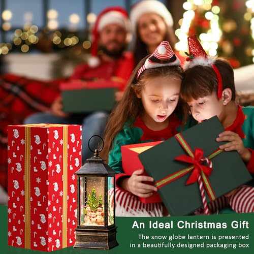 Christmas Snow Globe Water Lantern with Snowman Family Sledding Scene Battery Operated or USB Powered Musical Lighted Holiday Decoration for Tabletop Display for Family and Friends