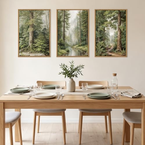Green Misty Forest Framed Canvas Wall Art