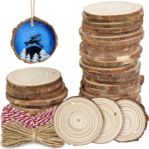 2.4 2.8IN Natural Wood Slices with Jute Twine for DIY Ornaments (30 Count)