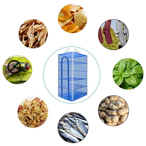 Hanging Drying Net Foldable Drying Rack Net Dryer 19.7"x19.7"x37.4" 6 Layer Folding Fish Mesh Collapsible Dry Net with Zippers for Fish Vegetables Drying Seeds Fruit Herb