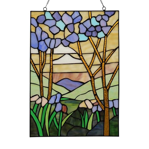 Stained Glass Window Hanging 16" H x 11" W Tiffany Style Rectangular Window Panel Suitable for Living Room Bedroom Kitchen Window Decoration Hangings with Chain