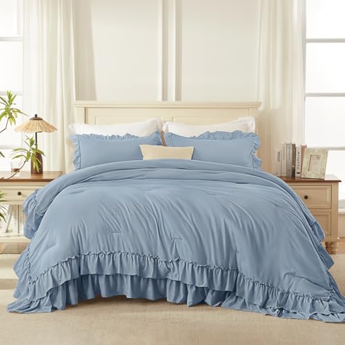 Grayish Blue Super King Plus Ruffle Comforter Set