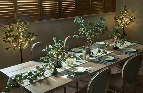 Lighted Eucalyptus Branches 24IN 36 LED with Timer Battery Operated Lit Artificial Greenery for Wedding Party Home Spring Decoration Indoor Outdoor (2 Foot)