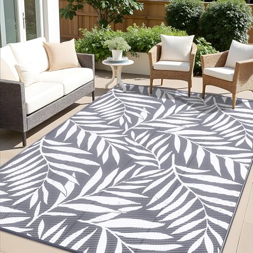 Outdoor Rug 8x10 ft Waterproof Reversible Leaf Mat