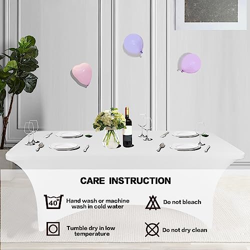 4FT Spring Table Cloth for Rectangular Spandex White Table Cover