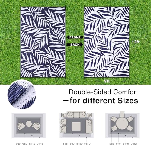 Outdoor Rug 9x12 ft Waterproof Reversible Leaf Mat