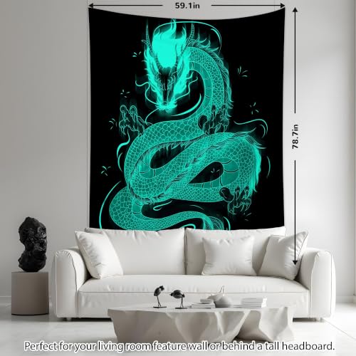 Blacklight Dragon Tapestry Wall Hanging 80"x60"