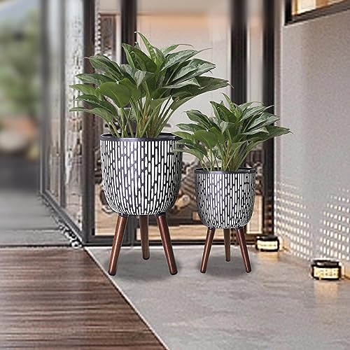 2 Set Plant Pot with Stand 10 & 12 inches with Legs for Indoor Plants (2 Count)