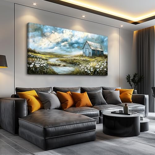 Large Canvas Wall Decor For Living Room Wall Art For Bedroom Field Scenery Flower Watercolour Painting Office Restaurant Mural Printing Artwork Picture Ready To Hang Home Decor 30x60 In
