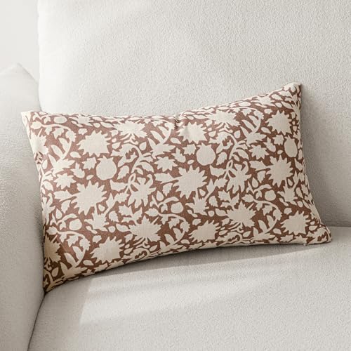 Set of 2 Decorative Neutral Floral Throw Pillow Covers Accent Farmhouse Cushion Covers Boho Pillowcase for Couch Sofa Bedroom Living Room Home Decor (2 Count)