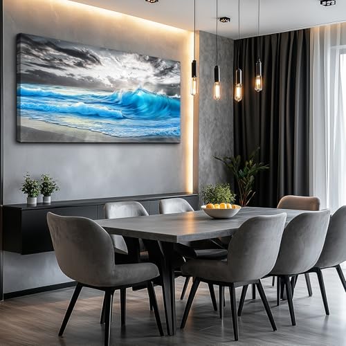 Large Canvas Blue Sea Wave Ocean Painting Wall Decor 30x60 In