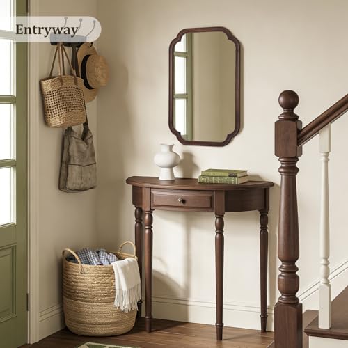 20" x 30" Rounded Corner Arch Wall Mirror with Wood Frame for Entryway