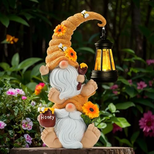 Solar Bee Garden Gnomes with LED Lantern