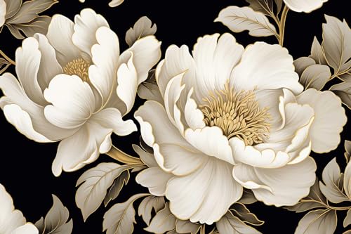 Vintage Peony Buds and Leaves Floral Seamless Pattern Wallpaper for Bedroom