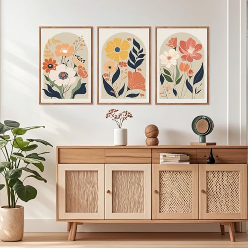 Framed Mid Century Decor Abstract Botanical Wall Art Set