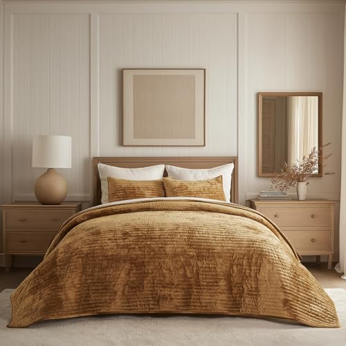 Stripe Channel Luxury Velvet Quilt Set King Size