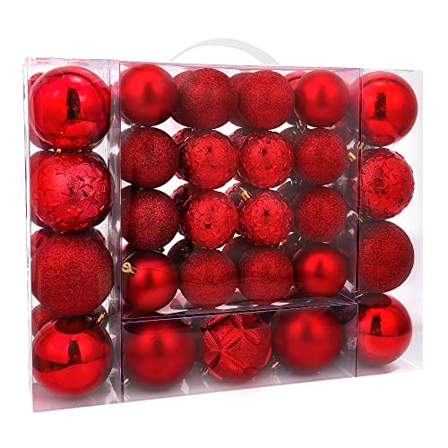 87ct Christmas Ball Ornaments Set Shatterproof Seasonal Hanging Decorations with Reusable Hand (87 Count)