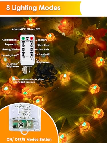 2 Pack 30LED Pumpkin Fall Decorations String Lights Battery Operated Remote