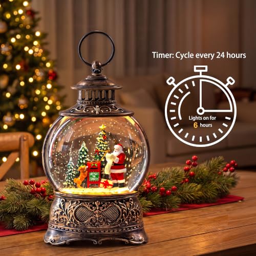 Christmas Snow Globes Christmas Water Lantern with Vintage Santa & Letters to Santa Mailbox Scene Music & 6H Timer USB Lined