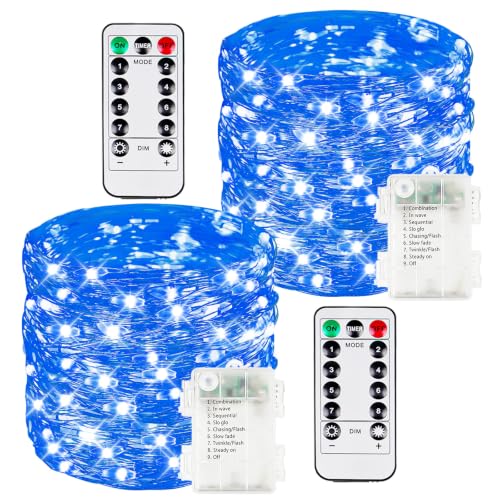 2 Pack 100 LED Fairy Lights Battery Operated with Remote Timer