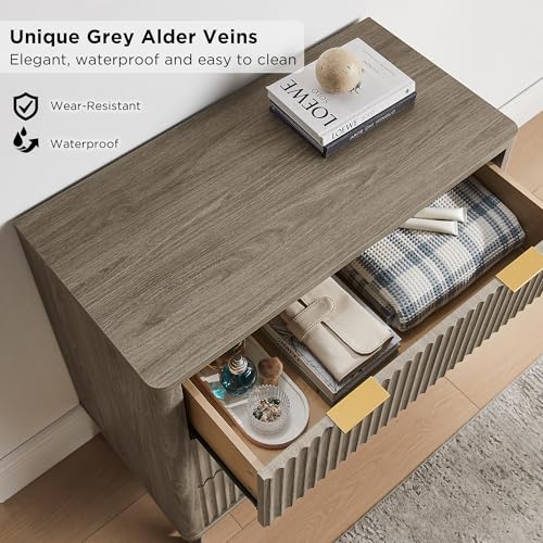 32" Large Fluted Nightstand with 3 Drawers Set of 2 (2 Count)