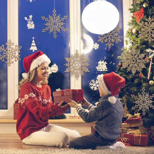 8pcs Large Champagne Gold Snowflakes Ornaments 12” Big Plastic Glitter Snowflake for Winter Indoor Outdoor Christmas Tree Window Room Decorations Giant Craft Snowflakes (6 Count)