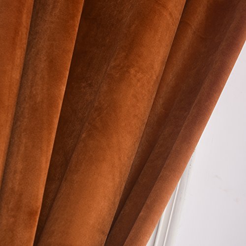 Super Soft Rustic Velvet Pumpkin Orange Blackout Drapes Room Darkening Curtains Panel Grommet Drapery 52 by 108