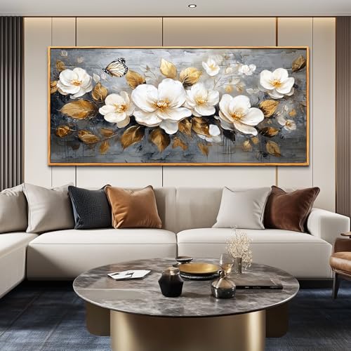 Wood Framed Canvas Wall Art For Living Room Large Wall Decor For Office Bedroom Decoration White Flower Pictures Farmhouse Painting Artwork Room Wall Mural Aesthetic Home Decor 32x72