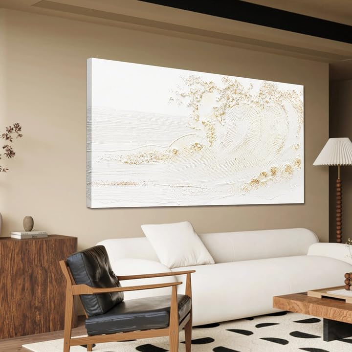 Canvas Wall Art Decor Modern Wall Art Pictures for Living Room Canvas Art Wall Decor Modern White Wall Art Prints Silent Waves Large White Artwork for Walls Bedroom Office Kitchen Wall Decor 24" X 48"