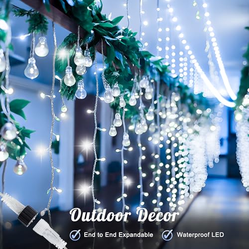 9.8FT x 9.8FT White Curtain Lights Plug in