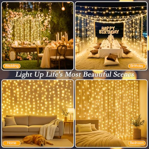 300 LED Warm White Curtain String Lights 9.8x9.8FT