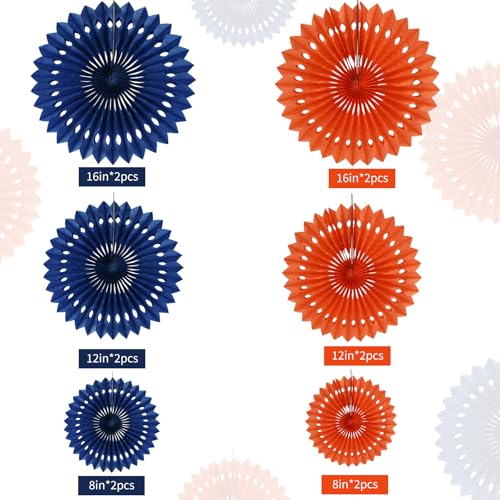 Honeycomb Round Paper Fans Blue Orange Hanging Party Decoration (12 Count)