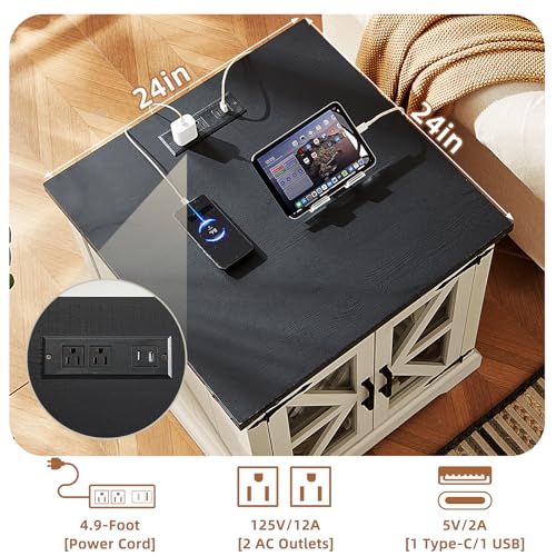 24'' End Table with Charger for Living Room
