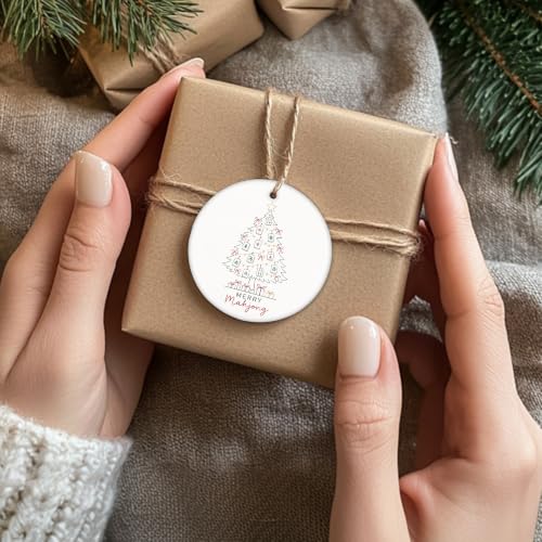 Line Art Mahjong Christmas Tree Ceramic Ornament Gifts