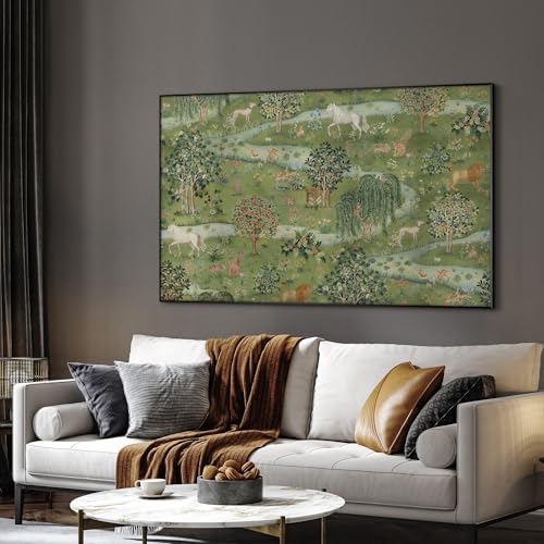 30"x60" Extra Large Framed Wall Art Medieval Fantasy Forest with Woodland Animals