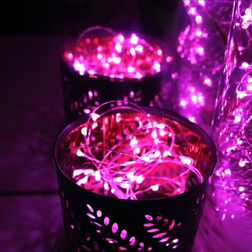 6 Pack Fairy Lights Battery Operated 10ft Silver Wire 30LEDs Pink (6 Count)