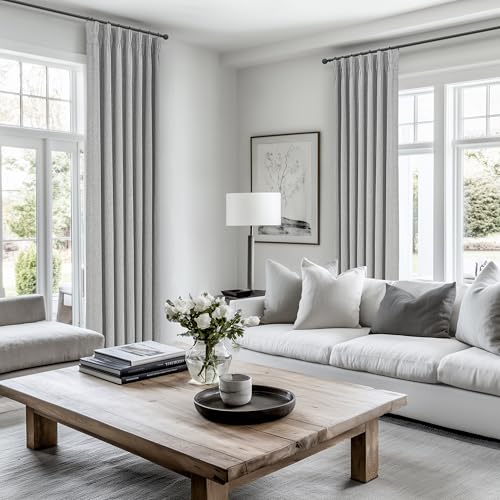 Gray Pinch Pleated 96 Inch Curtains 2 Panel Set for Living Room (2 Count)