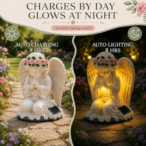 Solar Garden Statues Outdoor Decor Angel with LED Light