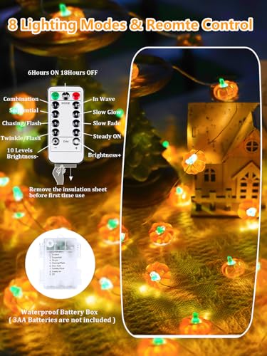 Fall Decor 10FT 3D Pumpkin Fairy Lights Battery Operated With Remote Orange