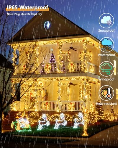 Solar String Lights Outdoor 2Pack 500LED 180FT Waterproof Warm White (210 Foot)