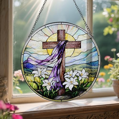 8 Inches Stained Glass Cross Suncatcher