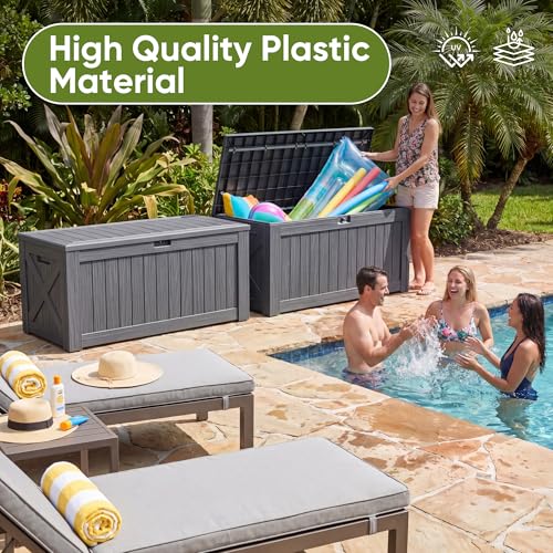 Resin Deck Box 120 Gallon Waterproof Large Outdoor Storage Box